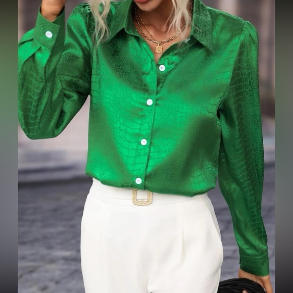 Luxe black jacquard button down business casual top - Picture 6 of 12